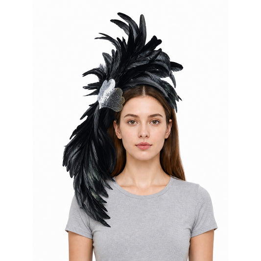 Feather carnival accessory with a silver heart