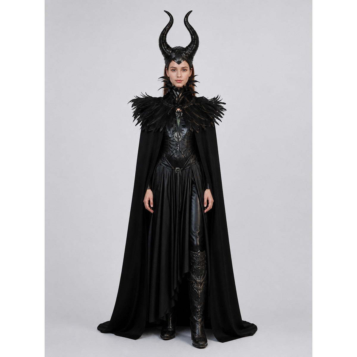 Gothic Black Two-Layer Collarless Cloak
