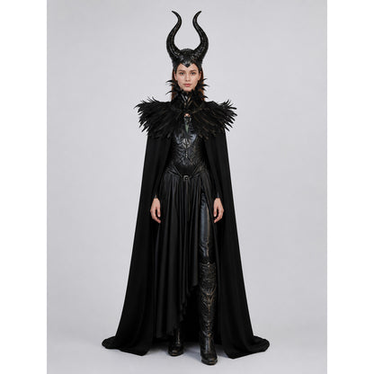 Gothic Black Two-Layer Collarless Cloak