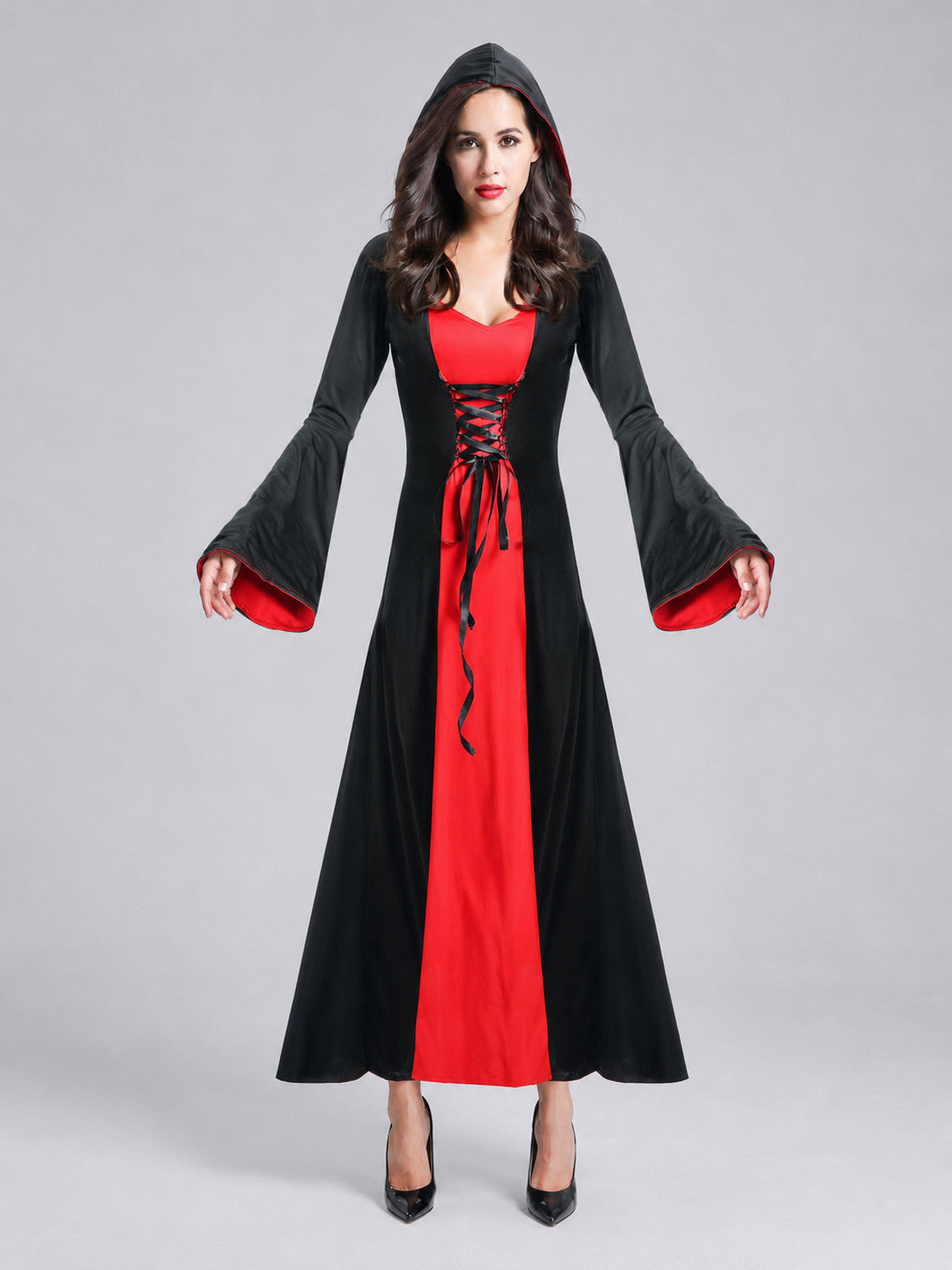 Vampire Costume with Sleeves and Cross-Lacing front view