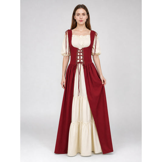 Medieval Renaissance-Style Two-Piece Dress, Burgundy
