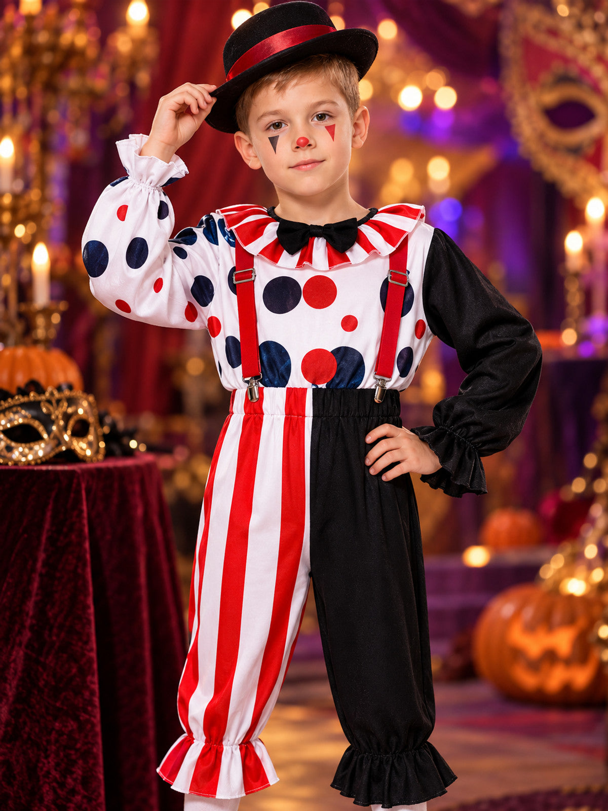 Kids' Clown Costume with Polka-Dot Shirt and Pants