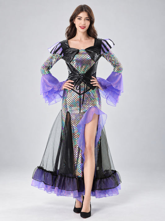 Carnival Dress with a Scale Pattern and Bow on-model view