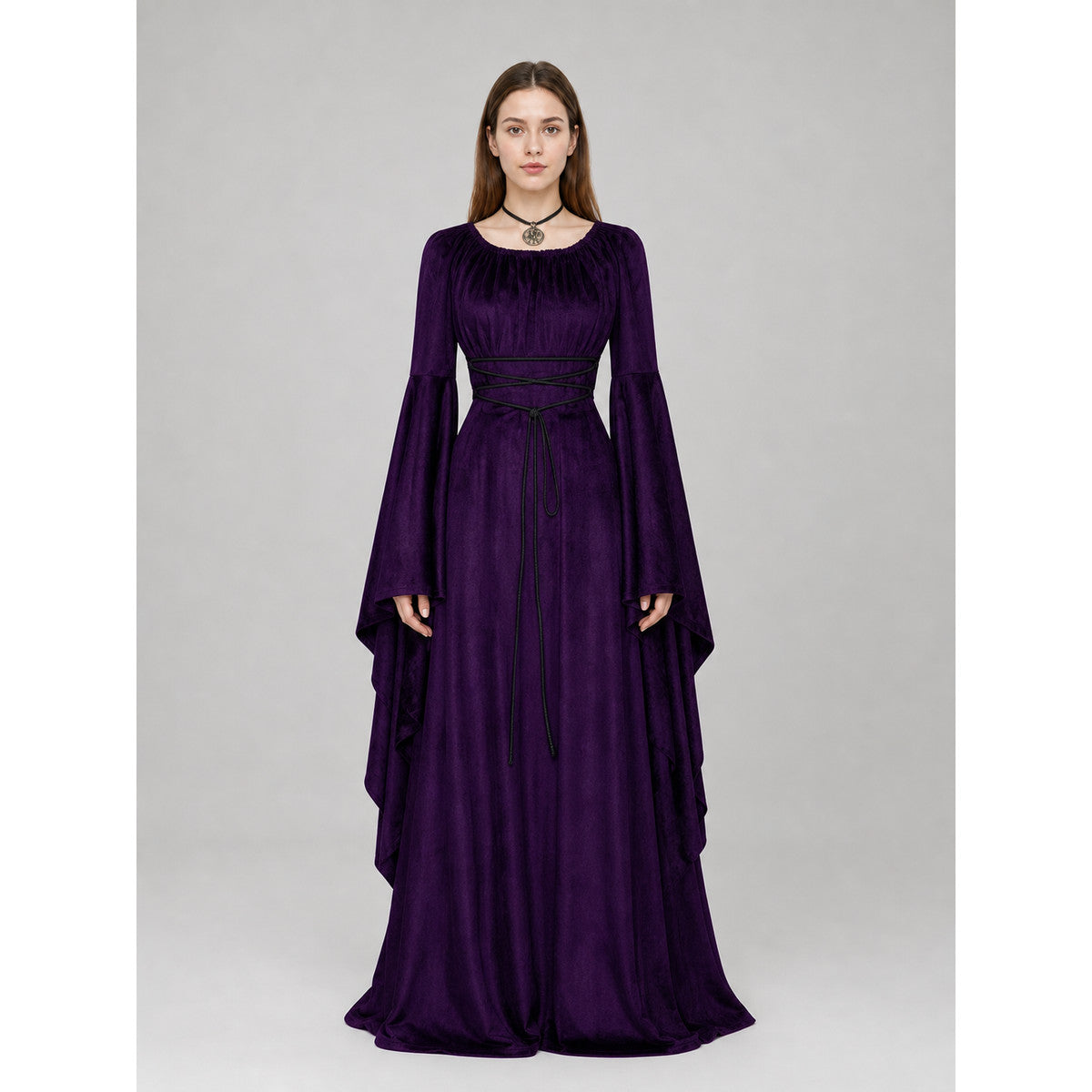 Floor-Length Gothic Dress with Corset Lacing