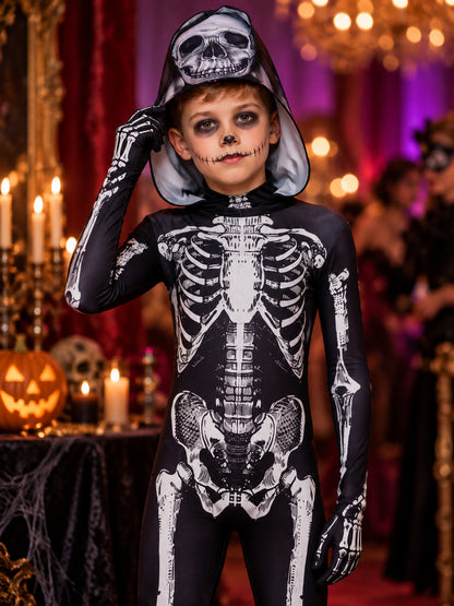 Black and White Skeleton Halloween Costume with Hood