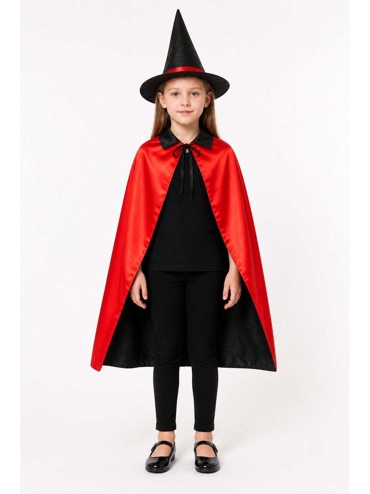 Red and Black Carnival Cape with a Wide-Brimmed Hat main product view