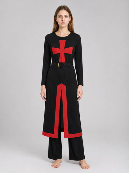 Medieval Knight Carnival Costume with a Red Cross on-model view