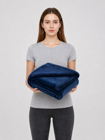 dark blue waterproof_reversible_sherpa_flannel_pet_blanket product image