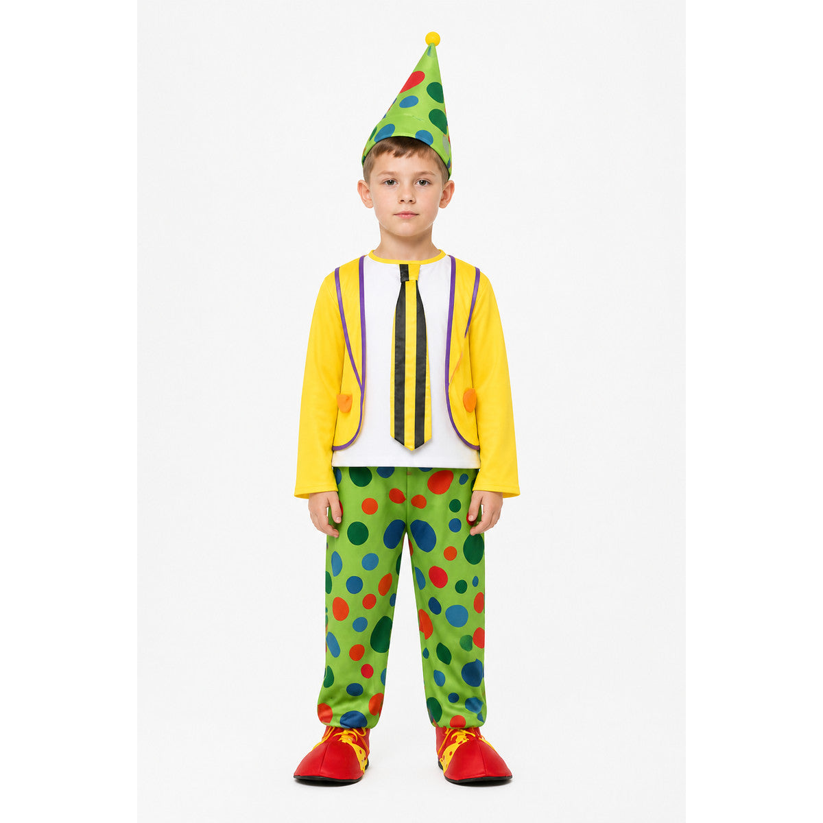 Clown Costume with Hat and Polka-Dot Jumpsuit main product view