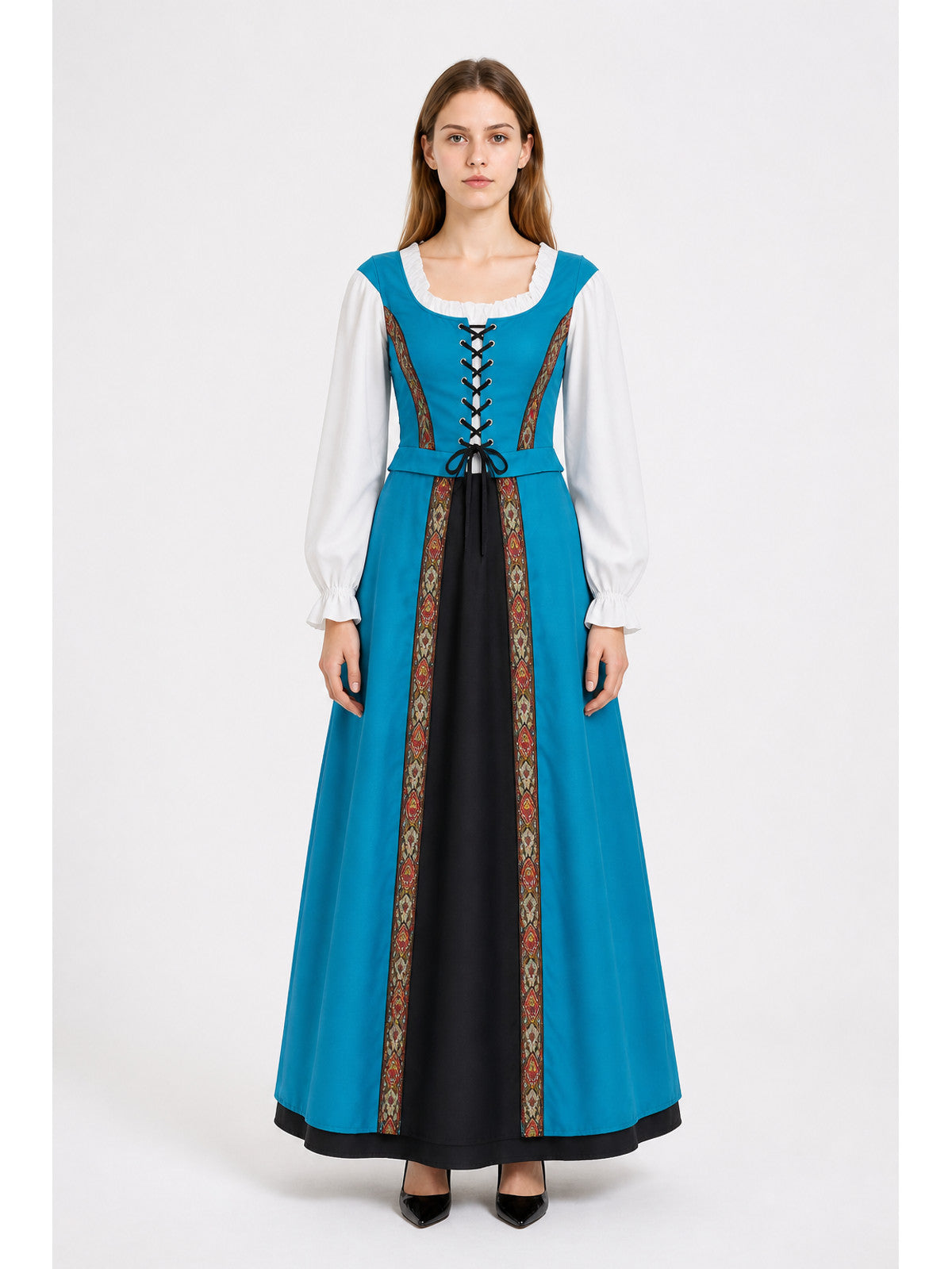 Blue-White-Black Dress with Crisscross Lacing