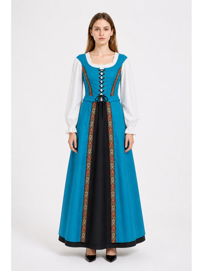 Blue-White-Black Dress with Crisscross Lacing