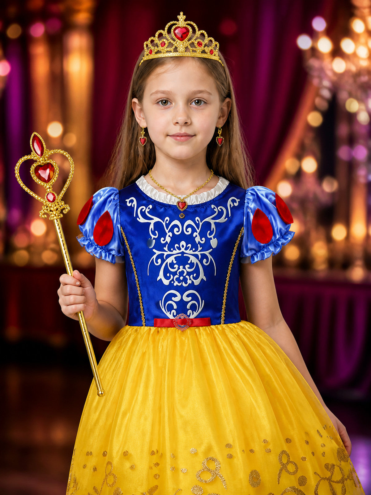 Girls Princess Halloween Costume Set, Blue and Yellow Tutu Dress with Crown