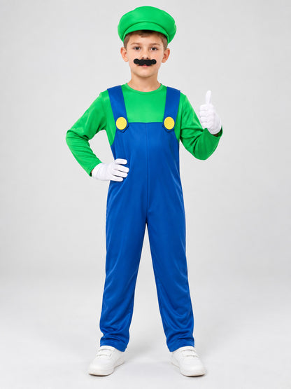 Kids' Carnival Costume Green Jumpsuit with Mustache