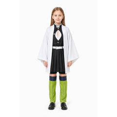 Mitsuri Cosplay Costume for Kids & Adults – White Haori, Black Uniform Top, Pleated Skirt, Belt & Leg Covers