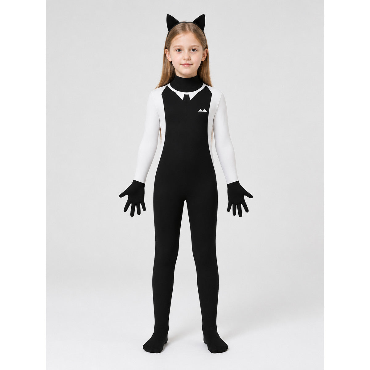 Hooded Cat Jumpsuit with Paws for Halloween on-model view