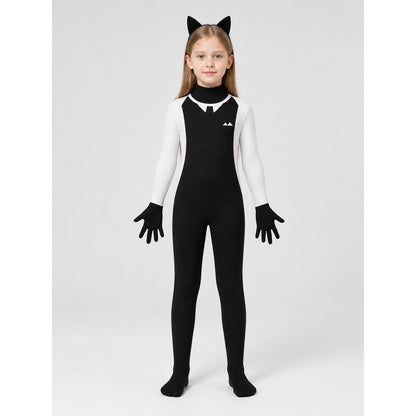 Hooded Cat Jumpsuit with Paws for Halloween on-model view