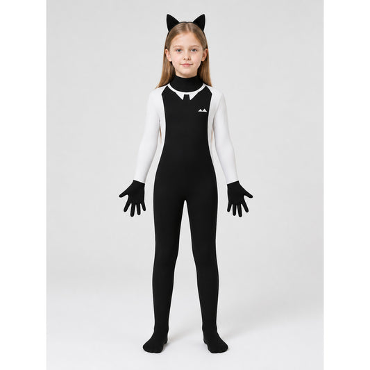 Hooded Cat Jumpsuit with Paws for Halloween on-model view
