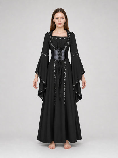 Gothic Long Hooded Dress with Lacing front view