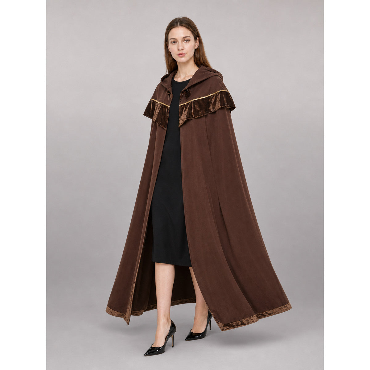 Dark Brown Hooded Costume Cloak