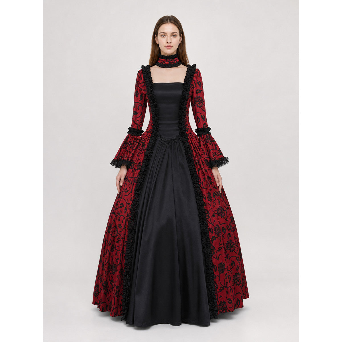 Long Gothic Victorian-Style Dress on-model view