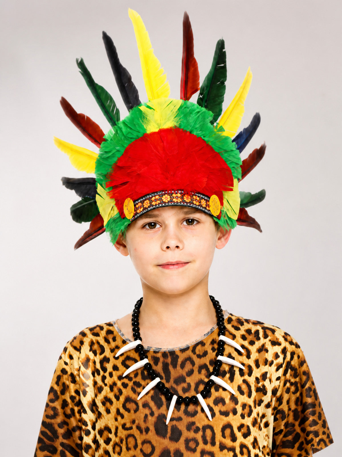 Indian-style carnival headdress with multicolored feathers main product view