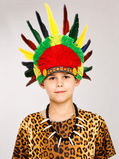 Indian-style carnival headdress with multicolored feathers main product view