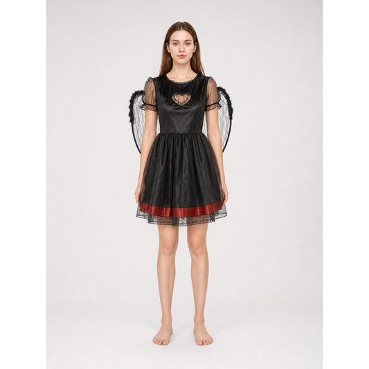 Black Demon Costume Dress with Horned Headband front view