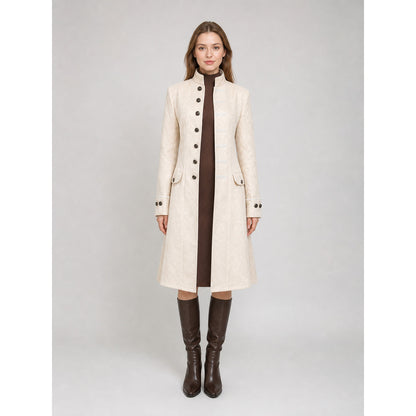 Vintage Jacquard Coat with Stand Collar