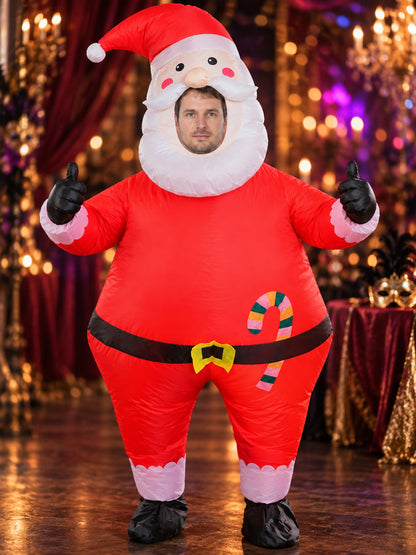 Inflatable Santa Claus Carnival Costume with Beard and Hat