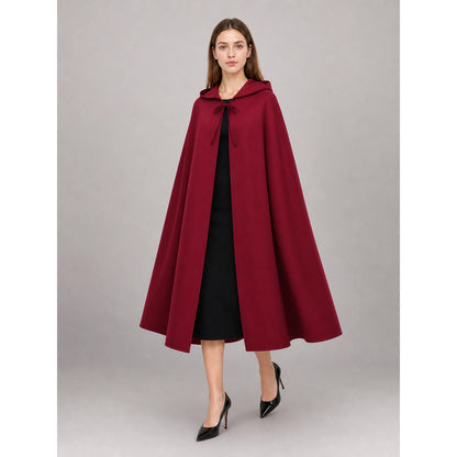 Burgundy Hooded Costume Cloak for Cosplay front view
