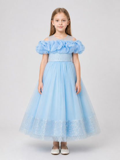 Full dress with sequins and embroidery, tulle skirt on-model view