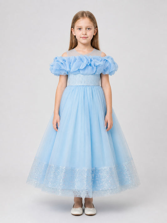 Full dress with sequins and embroidery, tulle skirt on-model view