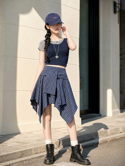 Women's Plaid Skirt with an Asymmetrical Hem main product view