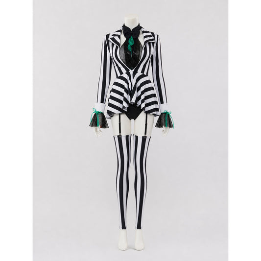 Striped Clown Costume with Skirt for Halloween front view