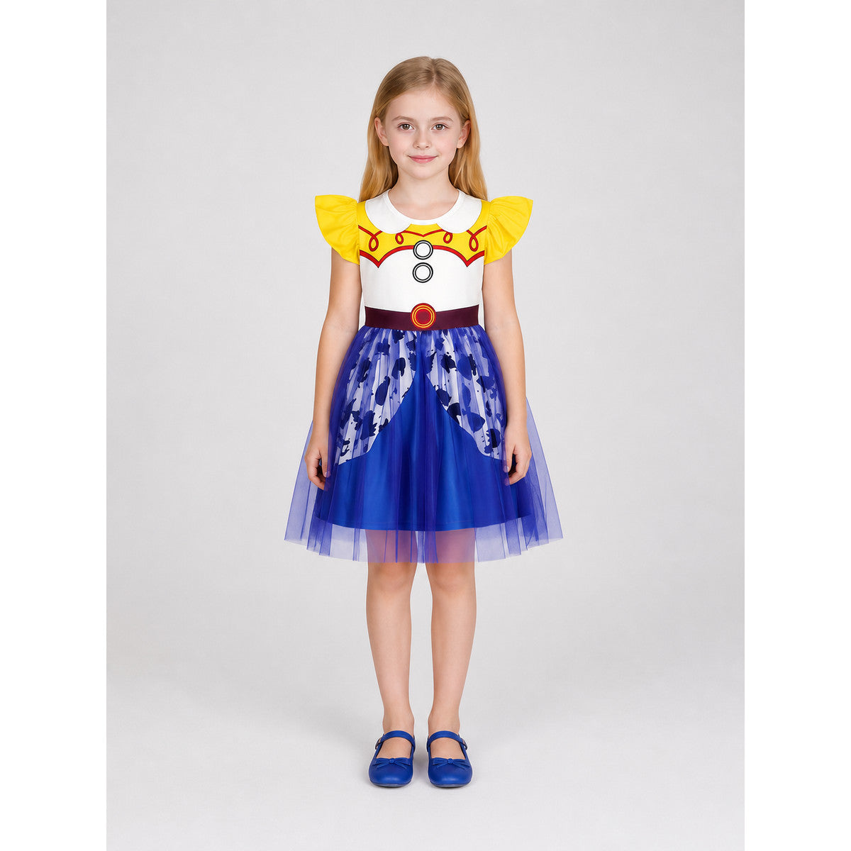 Costume Dress with a Full Skirt and Belt on-model view
