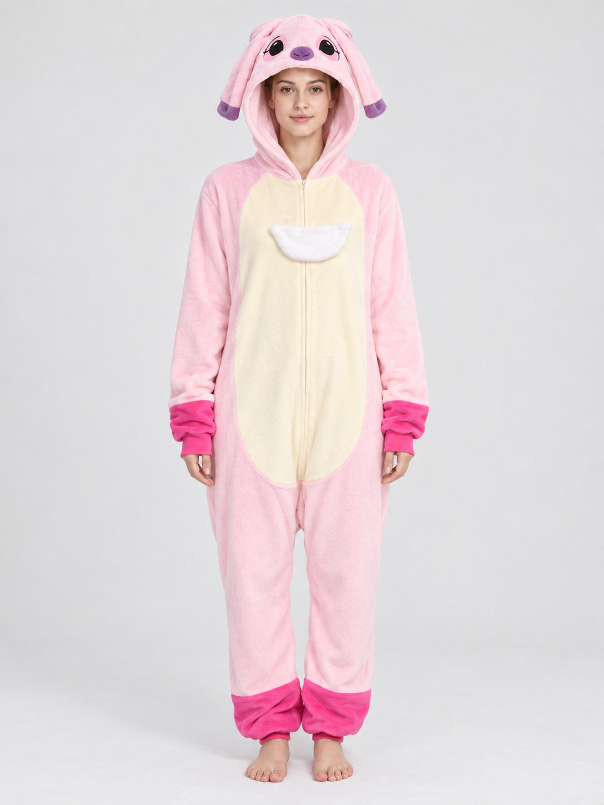 Pink Plush Flannel Hooded Jumpsuit Pajama