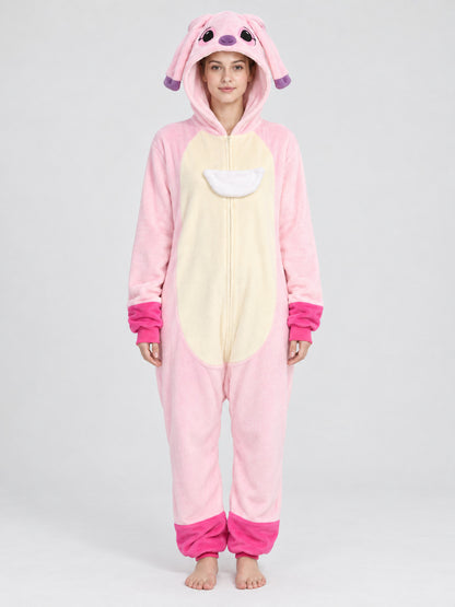 Pink Plush Flannel Hooded Jumpsuit Pajama