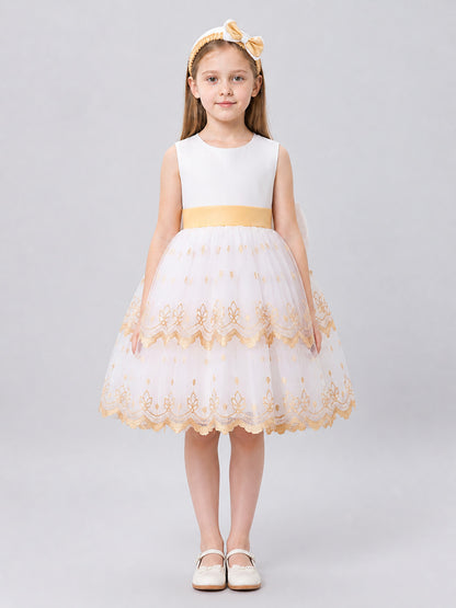 Embroidered Flower Girl Dress with Full Skirt for Weddings on-model view