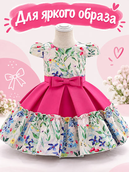 Girls' Dress with Bow and Floral Print