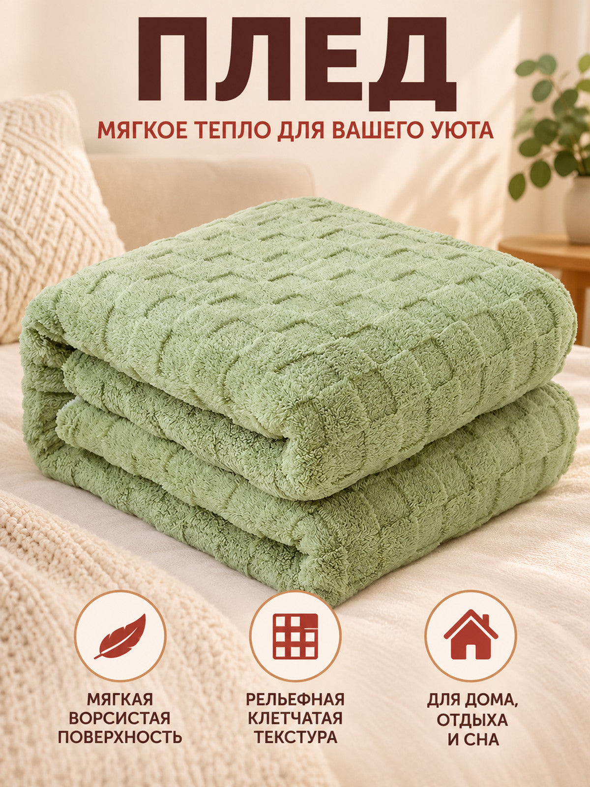 Reversible light green fuzzy polyester blanket