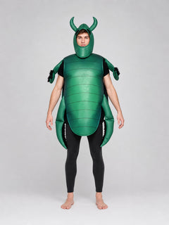 The beetle costume is designed as a full insect silhouette with a large