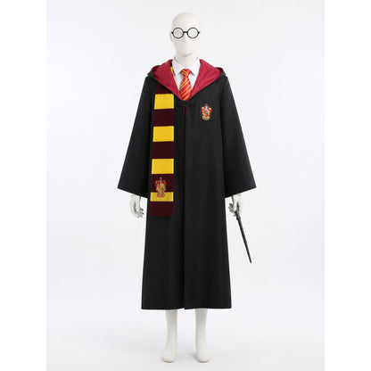 Gryffindor Wizard Costume Set, Hooded Robe With Scarf, Tie, Glasses And Wand