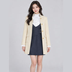 Spy x Family Cosplay Costume Set – Cream Coat, Navy Buckle Vest & White Bow Dress