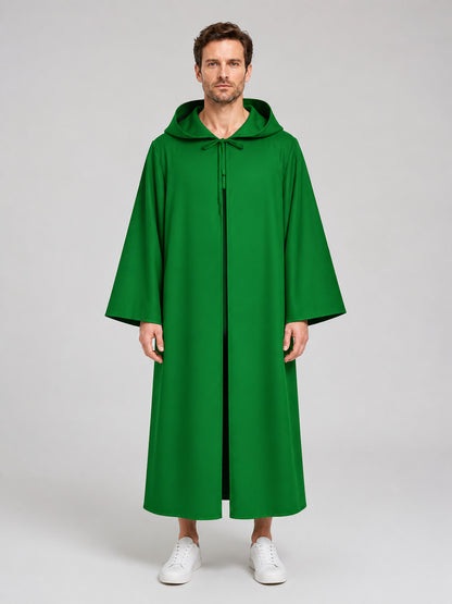 Green Long Hooded Cloak for Halloween on-model view