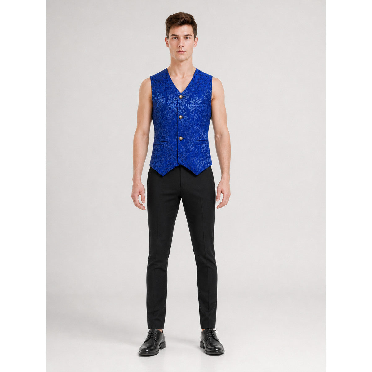 Short Jacquard Vest with V-Neck on-model view