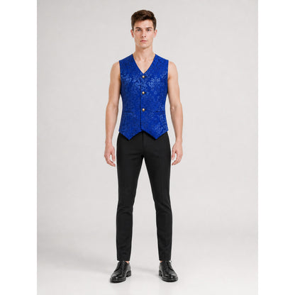 Short Jacquard Vest with V-Neck on-model view