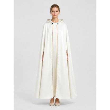 White Hooded Cape with Gold Trim for the Stage on-model view
