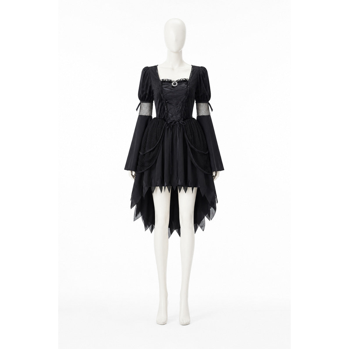 Black Gothic Witch Halloween Dress with Full Skirt