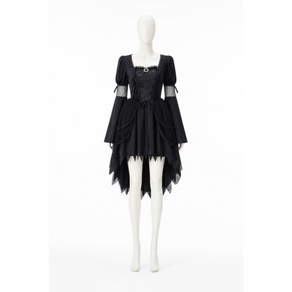 Black Gothic Witch Halloween Dress with Full Skirt
