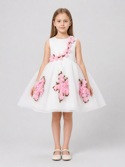 Children's organza dress with a full skirt and flowers on-model view